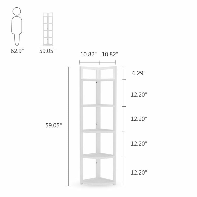 Hmorey 5 Tier Corner Bookcase Plant Stand Storage Open Shelf Corner Display Rack white