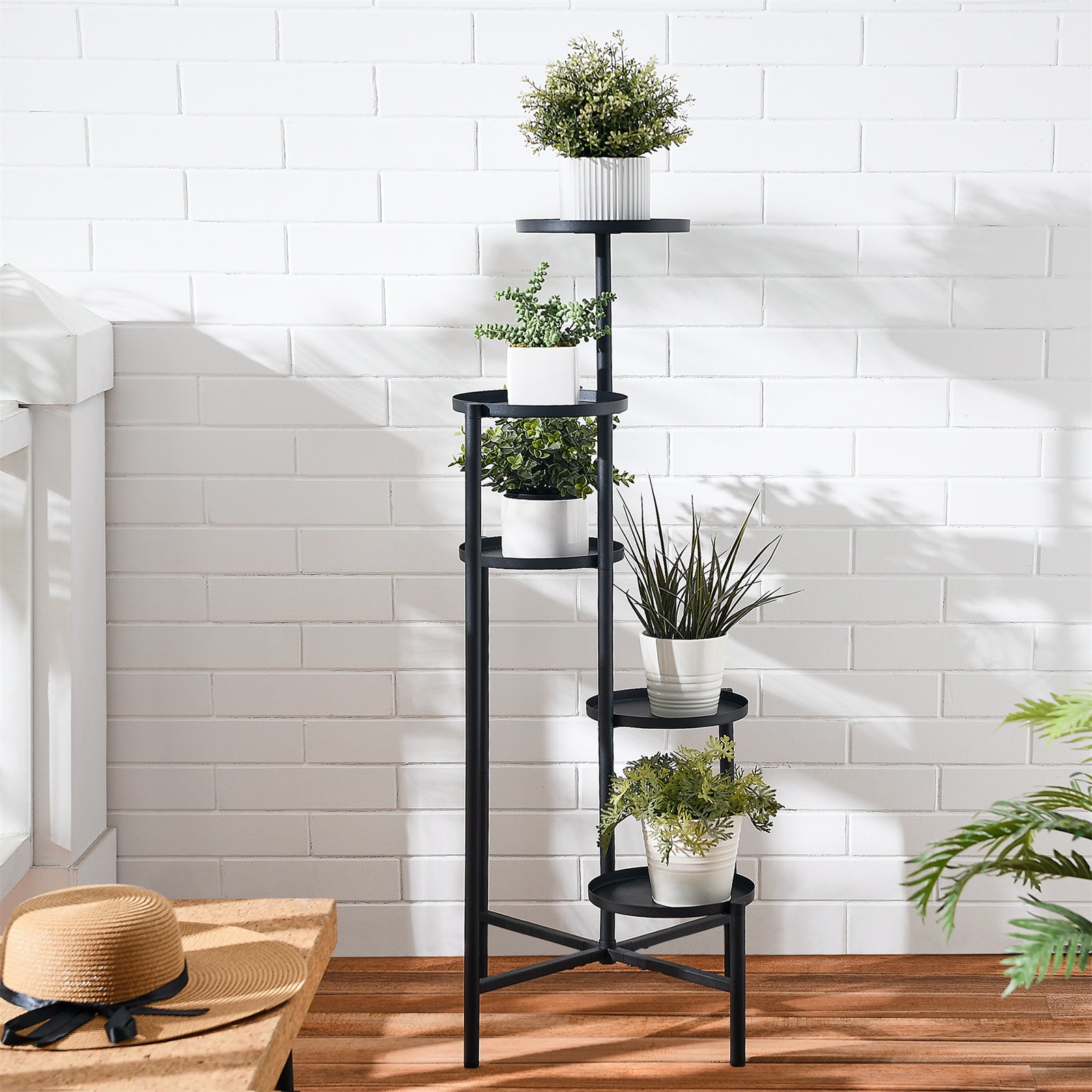 gray plant stand indoor Hmorey 5 Tier Metal Flower Plant Stand Holder Shelf for Outdoor indoor