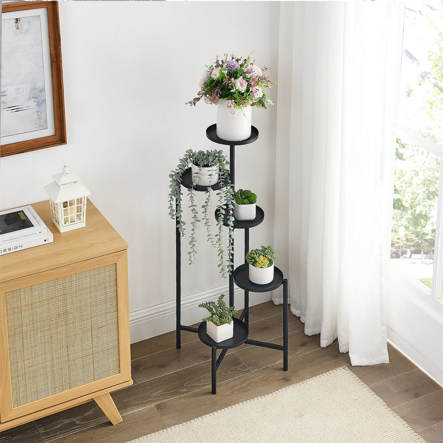 Hmorey 5 Tier Metal Flower Plant Stand Holder Shelf for Outdoor indoor Garden Patio