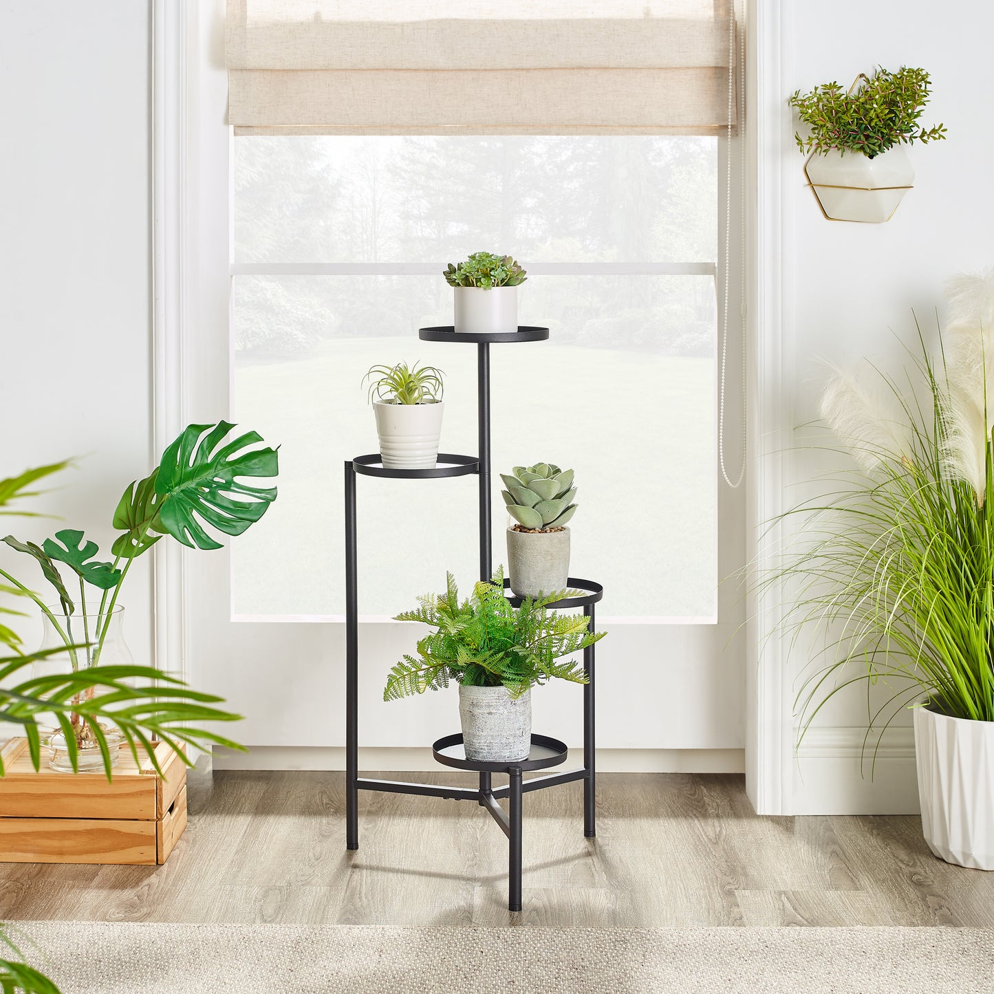Hmorey 4-Tier Flower Plant Pot Shelf Stand Display Ladder Garden Rack Step Style Metal